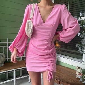 NWT Princess Polly Pink Ruched Long Sleeve Mini Dress Size 2/4 US